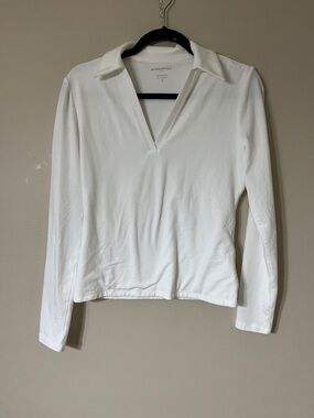 Banana Republic White Long-Sleeve Polo V-Neck Pullover